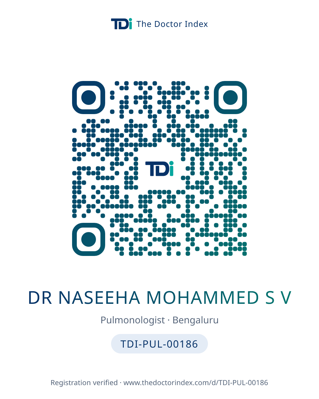 QR card for Dr Naseeha Mohammed S V, TDI-PUL-00186