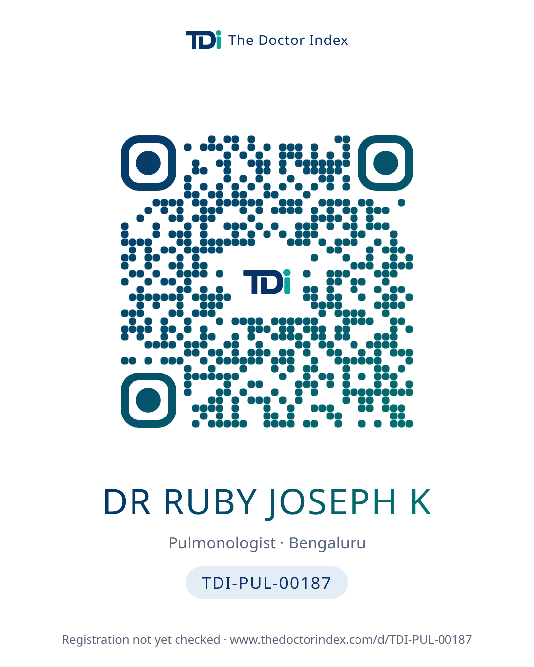 QR card for Dr Ruby Joseph K, TDI-PUL-00187