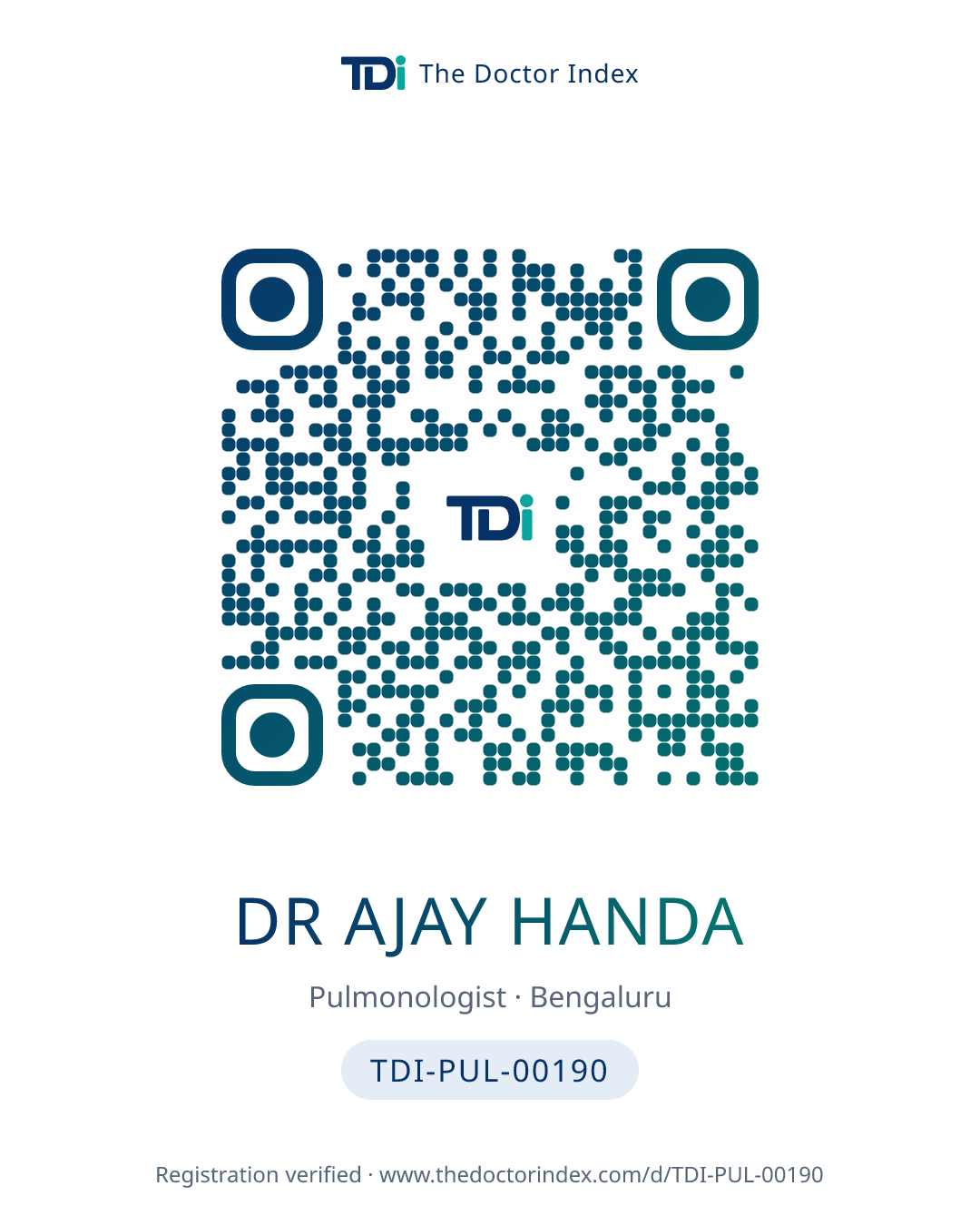 QR card for Dr Ajay Handa, TDI-PUL-00190