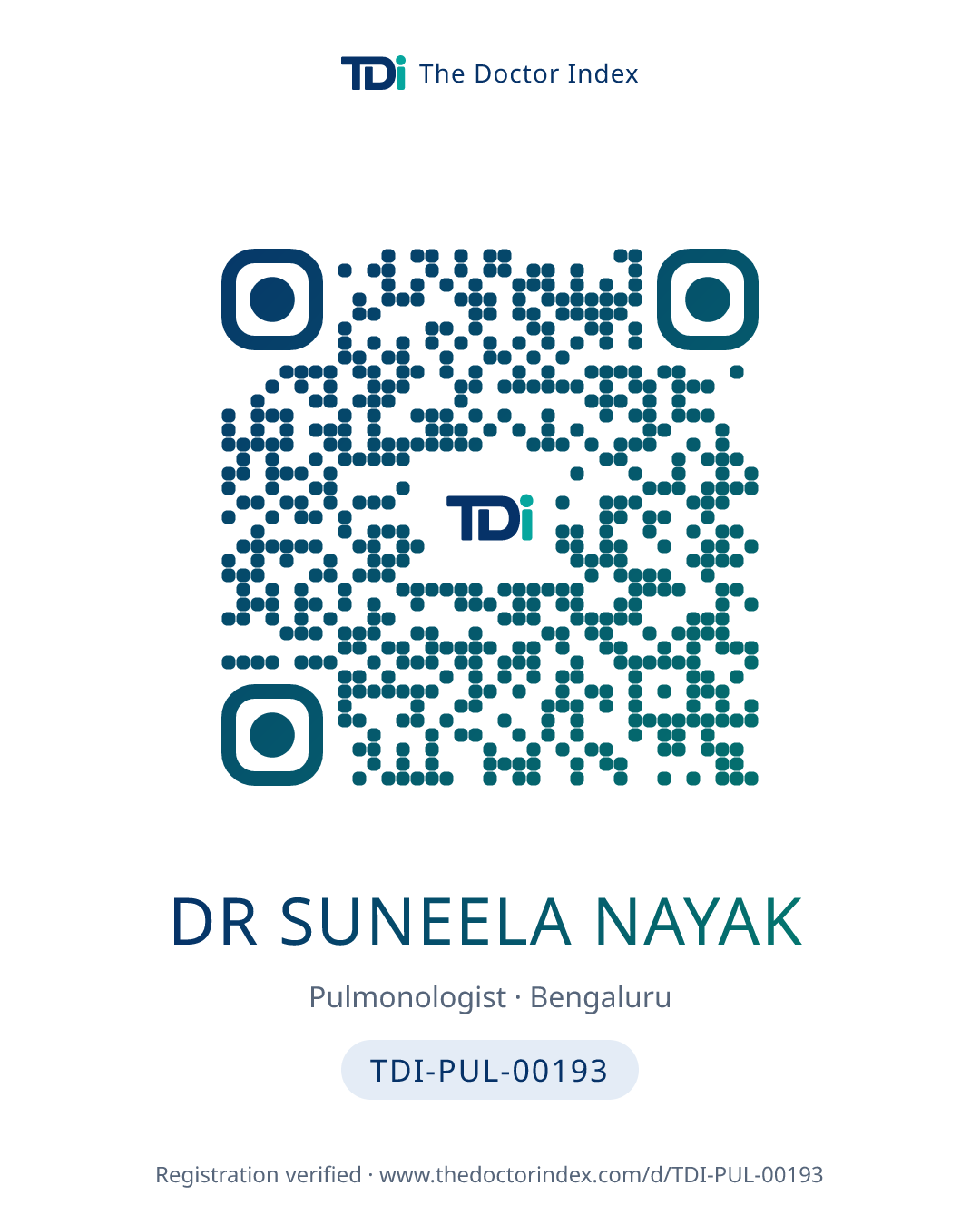 QR card for Dr Suneela Nayak, TDI-PUL-00193