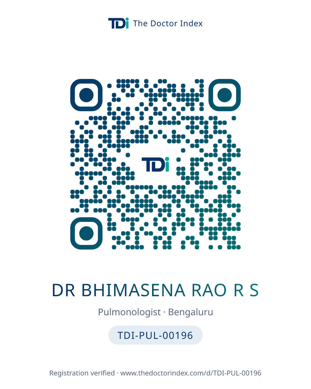 QR card for Dr Bhimasena Rao R S, TDI-PUL-00196