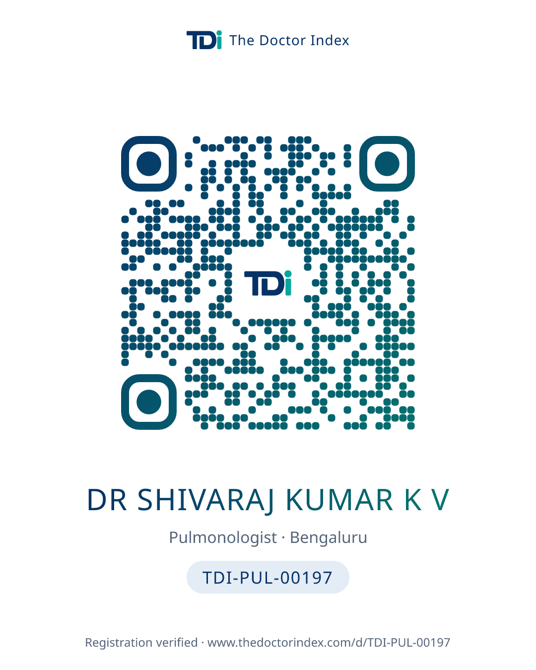 QR card for Dr Shivaraj Kumar K V, TDI-PUL-00197