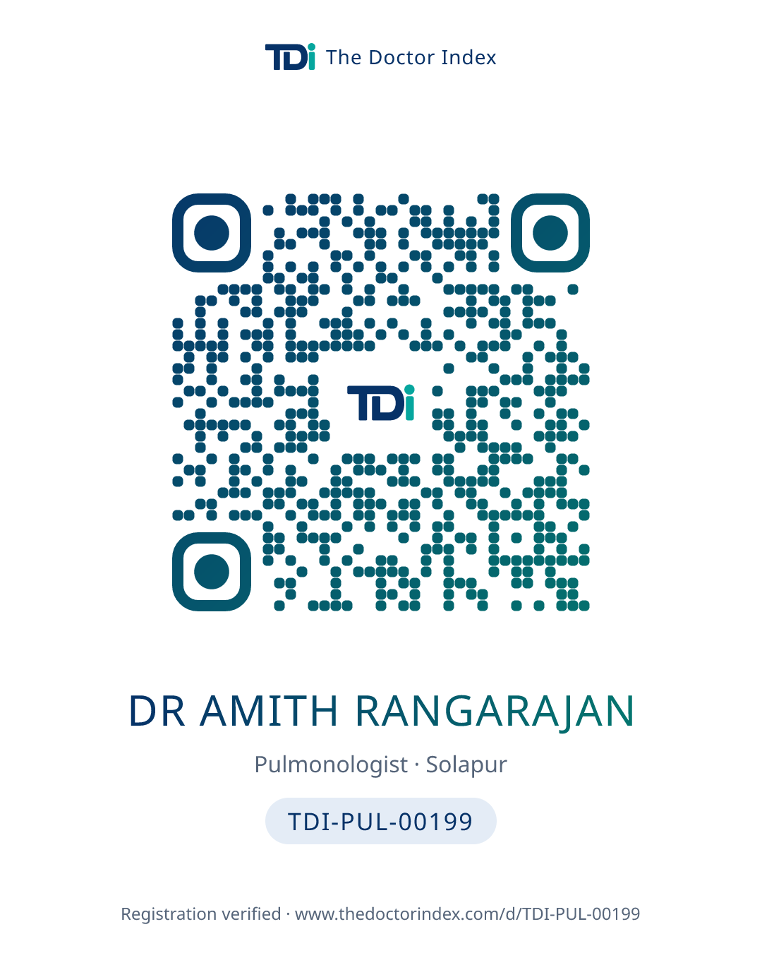 QR card for Dr Amith Rangarajan, TDI-PUL-00199