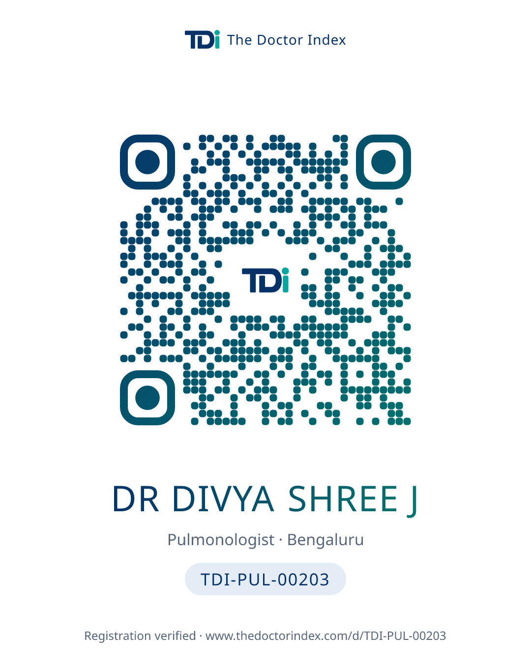 QR card for Dr Divya Shree J, TDI-PUL-00203