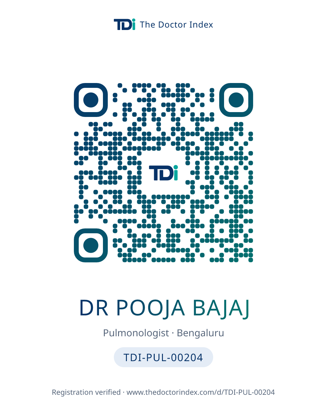 QR card for Dr Pooja Bajaj, TDI-PUL-00204