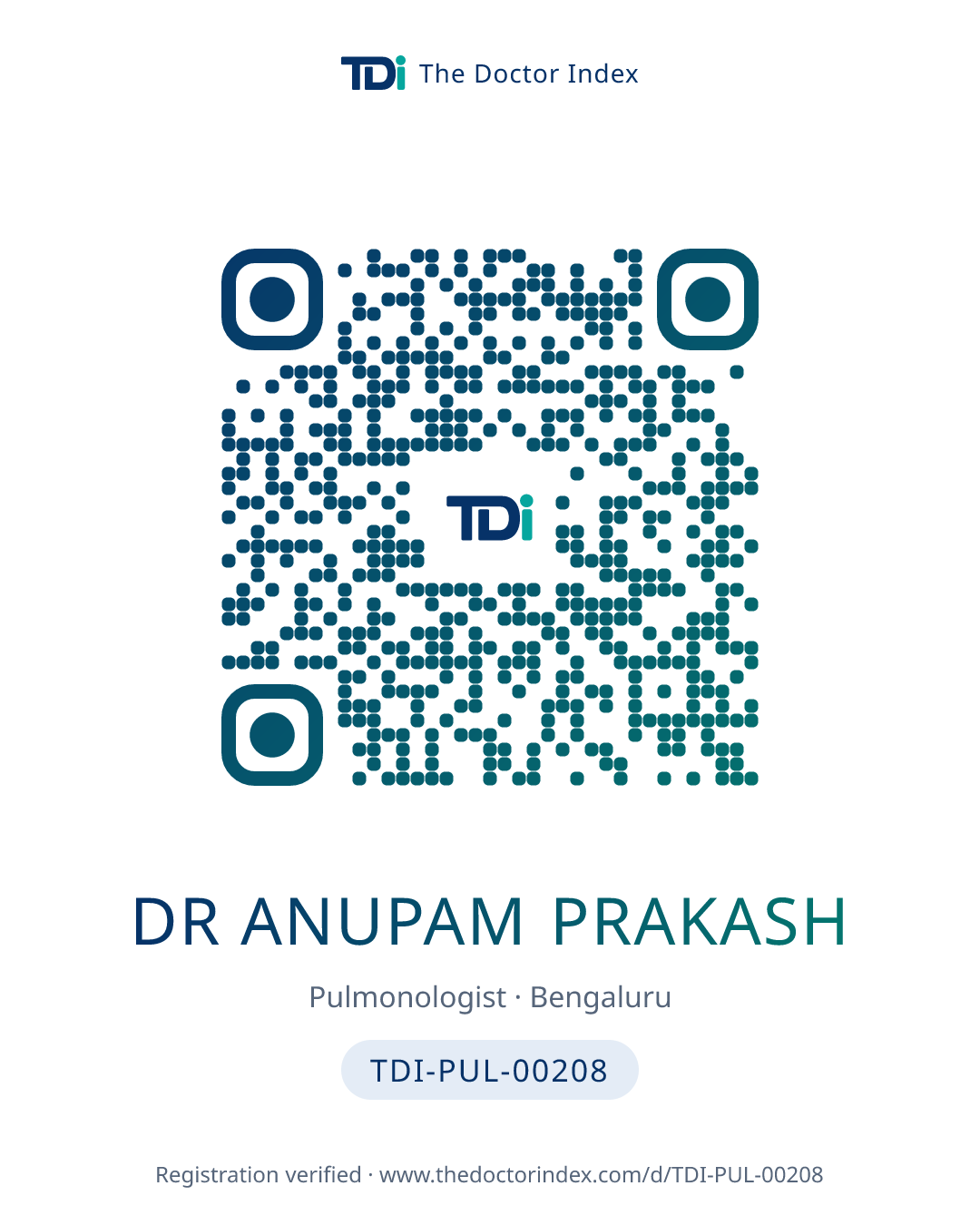 QR card for Dr Anupam Prakash, TDI-PUL-00208