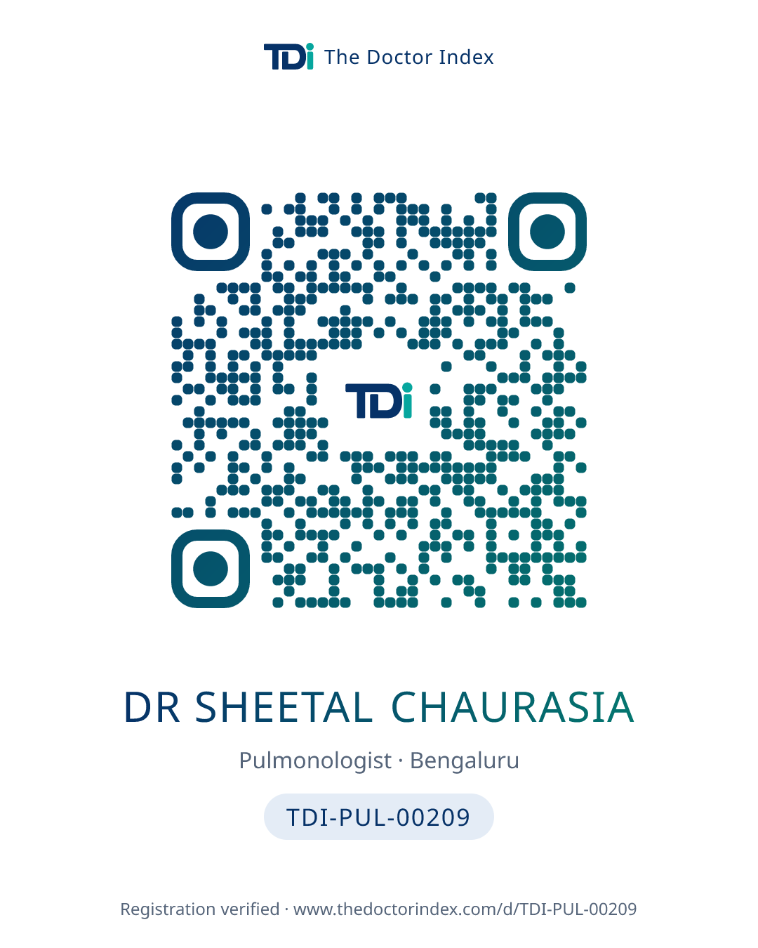 QR card for Dr Sheetal Chaurasia, TDI-PUL-00209