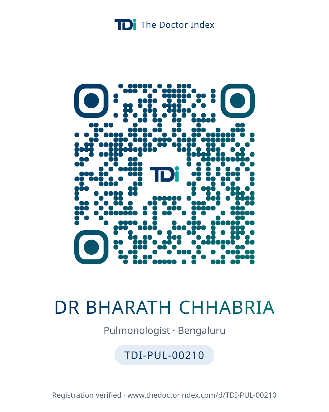 QR card for Dr Bharath Chhabria, TDI-PUL-00210