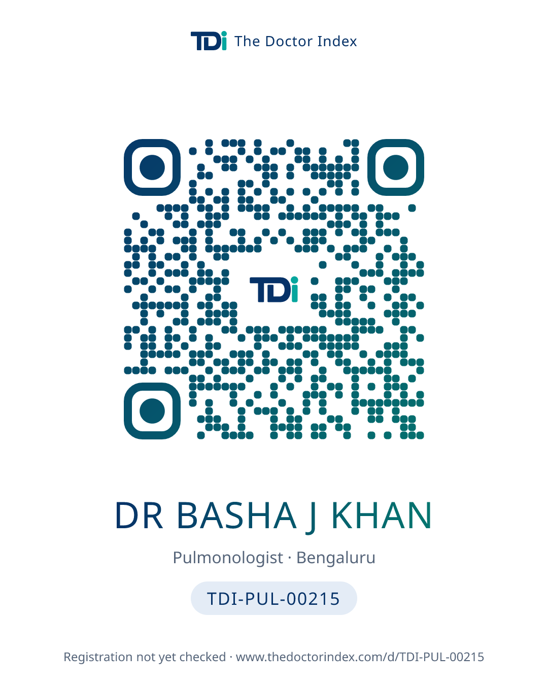 QR card for Dr Basha J Khan, TDI-PUL-00215