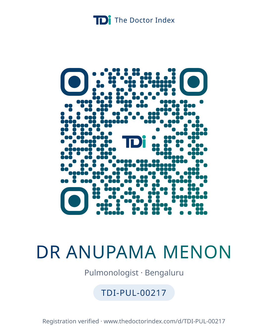 QR card for Dr ANUPAMA MENON, TDI-PUL-00217
