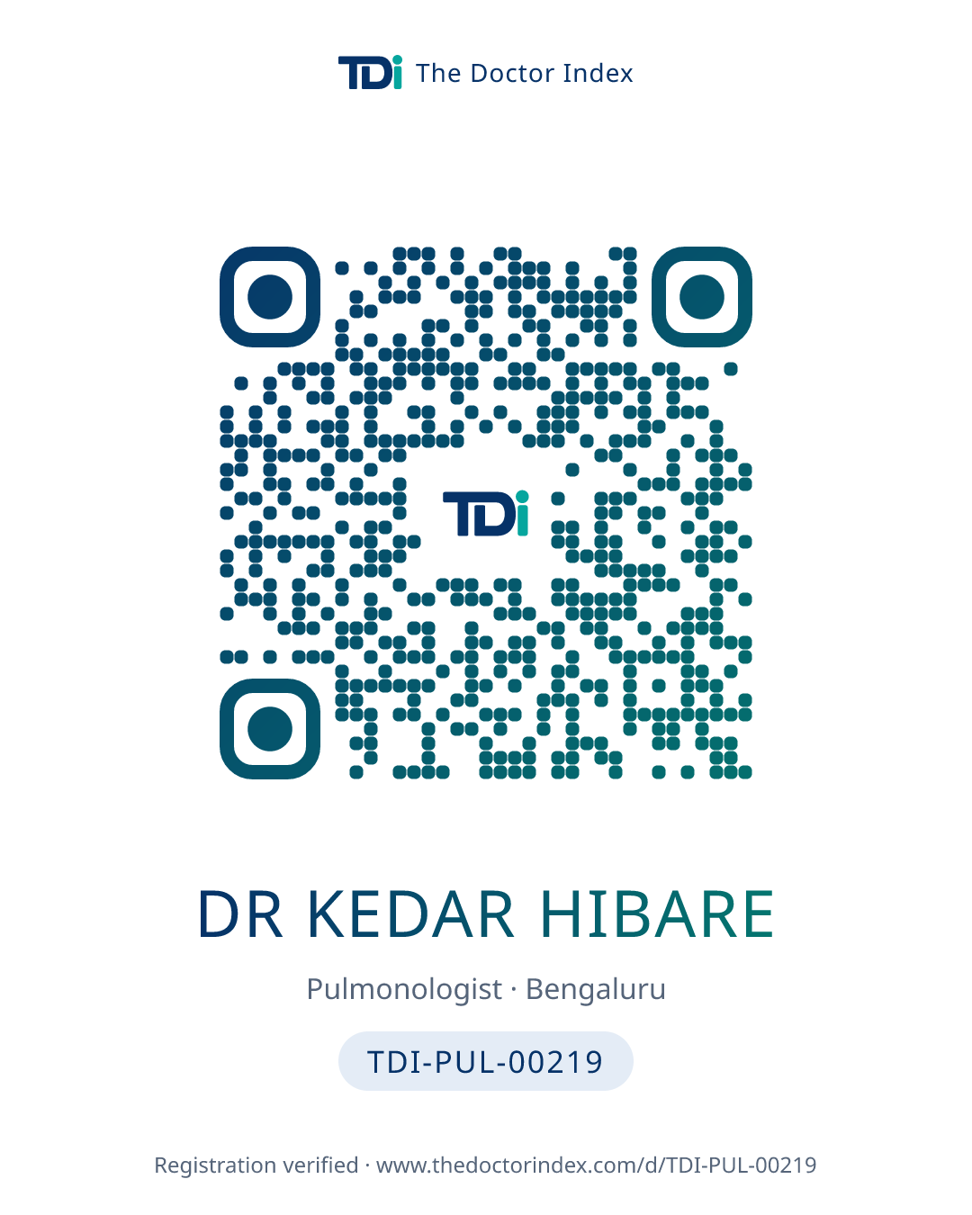 QR card for Dr Kedar Hibare, TDI-PUL-00219