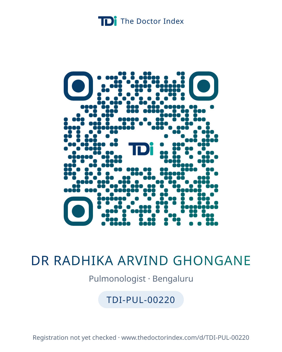 QR card for Dr Radhika Arvind Ghongane, TDI-PUL-00220
