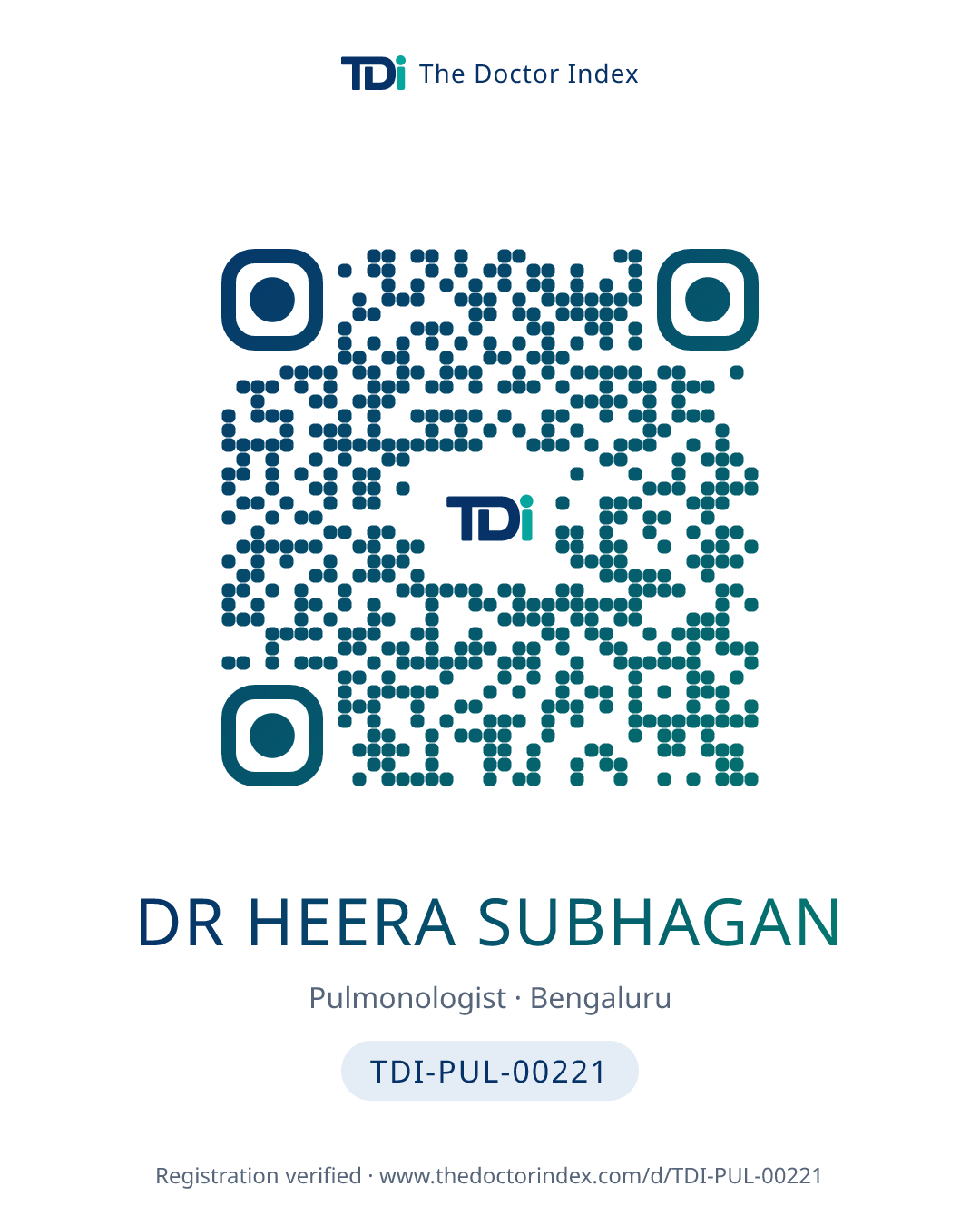 QR card for Dr Heera Subhagan, TDI-PUL-00221