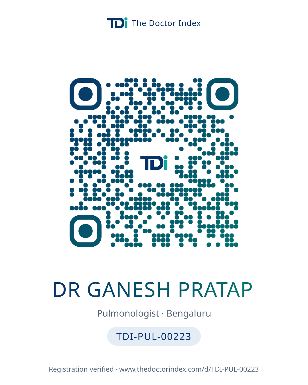 QR card for Dr Ganesh Pratap, TDI-PUL-00223