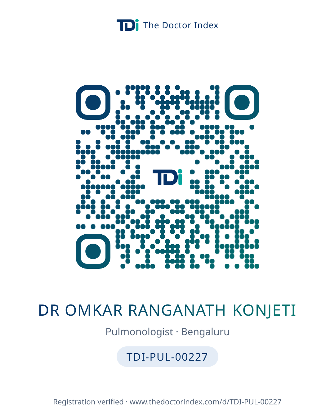 QR card for Dr Omkar Ranganath Konjeti, TDI-PUL-00227