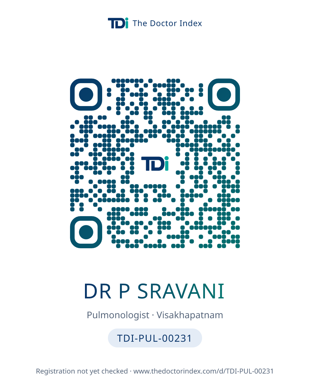 QR card for Dr P Sravani, TDI-PUL-00231
