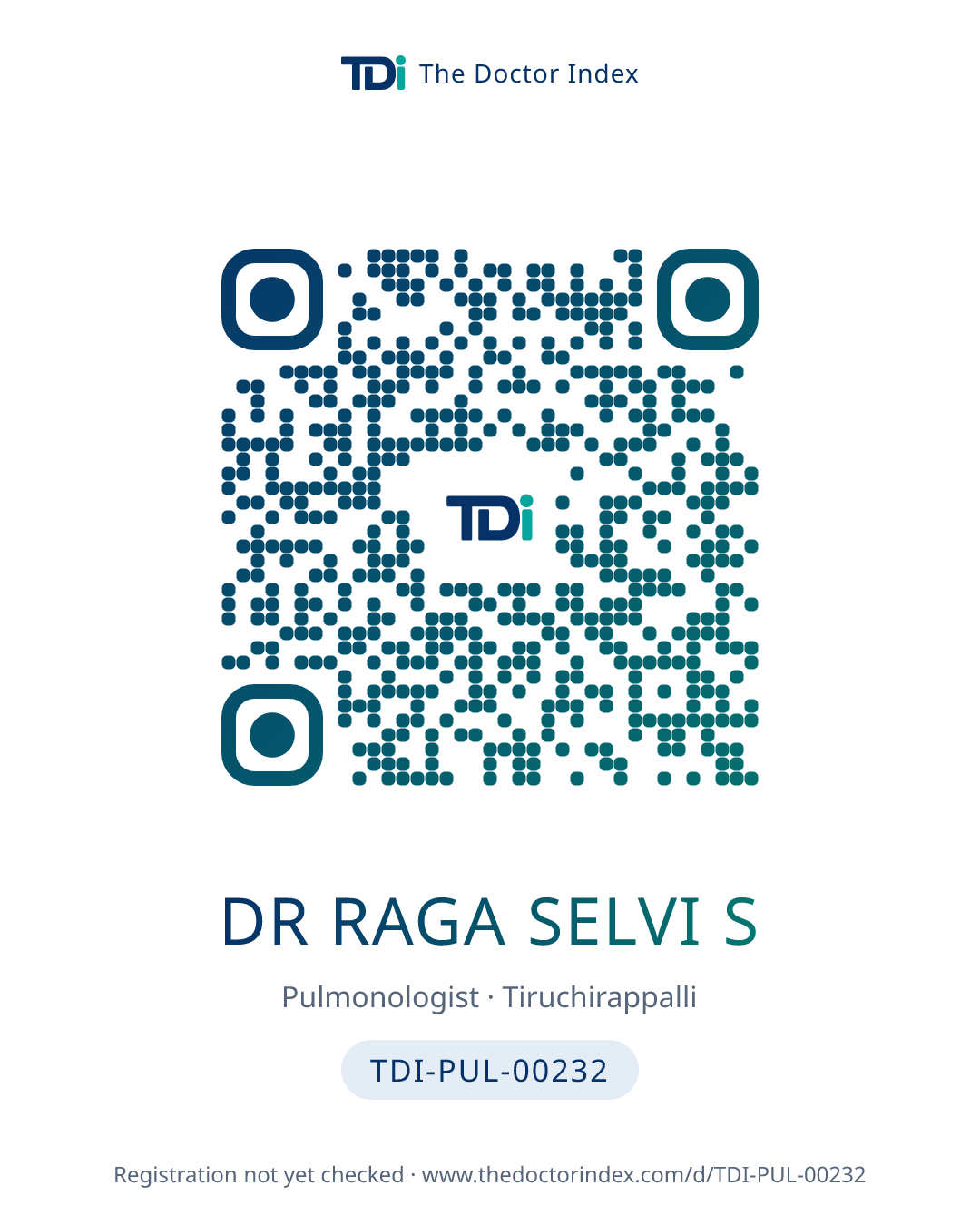 QR card for Dr Raga Selvi S, TDI-PUL-00232