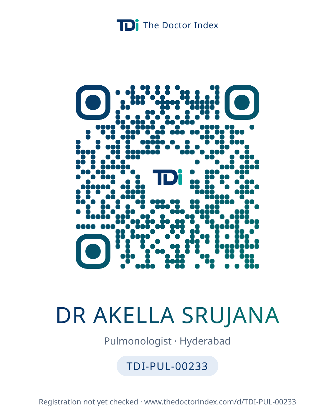 QR card for Dr Akella Srujana, TDI-PUL-00233