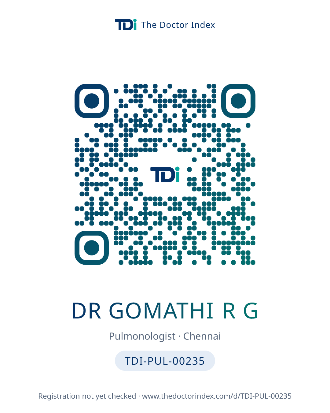 QR card for Dr Gomathi R G, TDI-PUL-00235