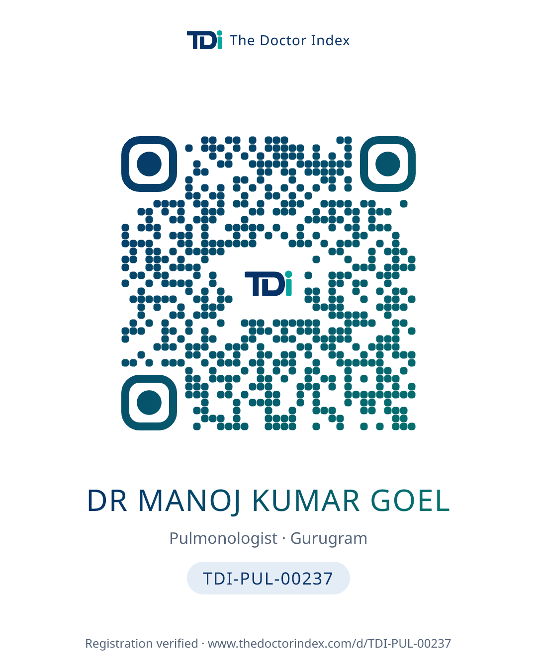 QR card for Dr Manoj Kumar Goel, TDI-PUL-00237