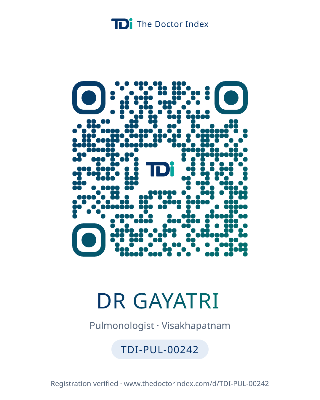 QR card for Dr Gayatri, TDI-PUL-00242