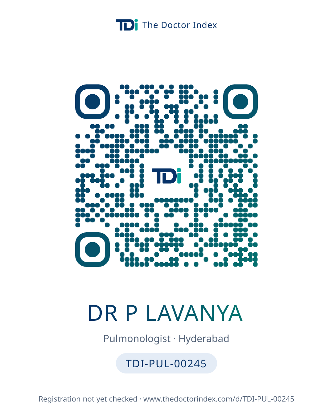 QR card for Dr P Lavanya, TDI-PUL-00245