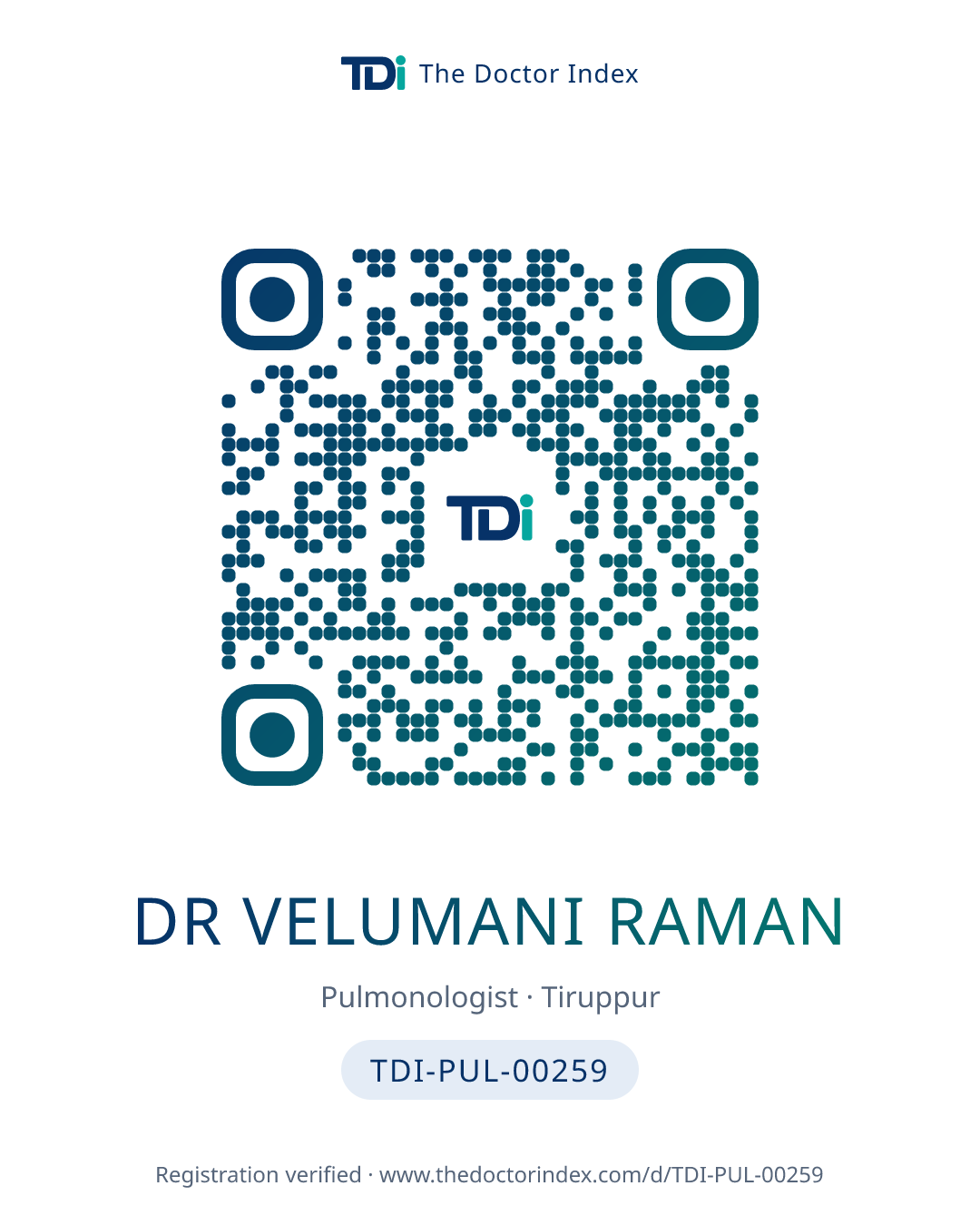 QR card for Dr Velumani Raman, TDI-PUL-00259