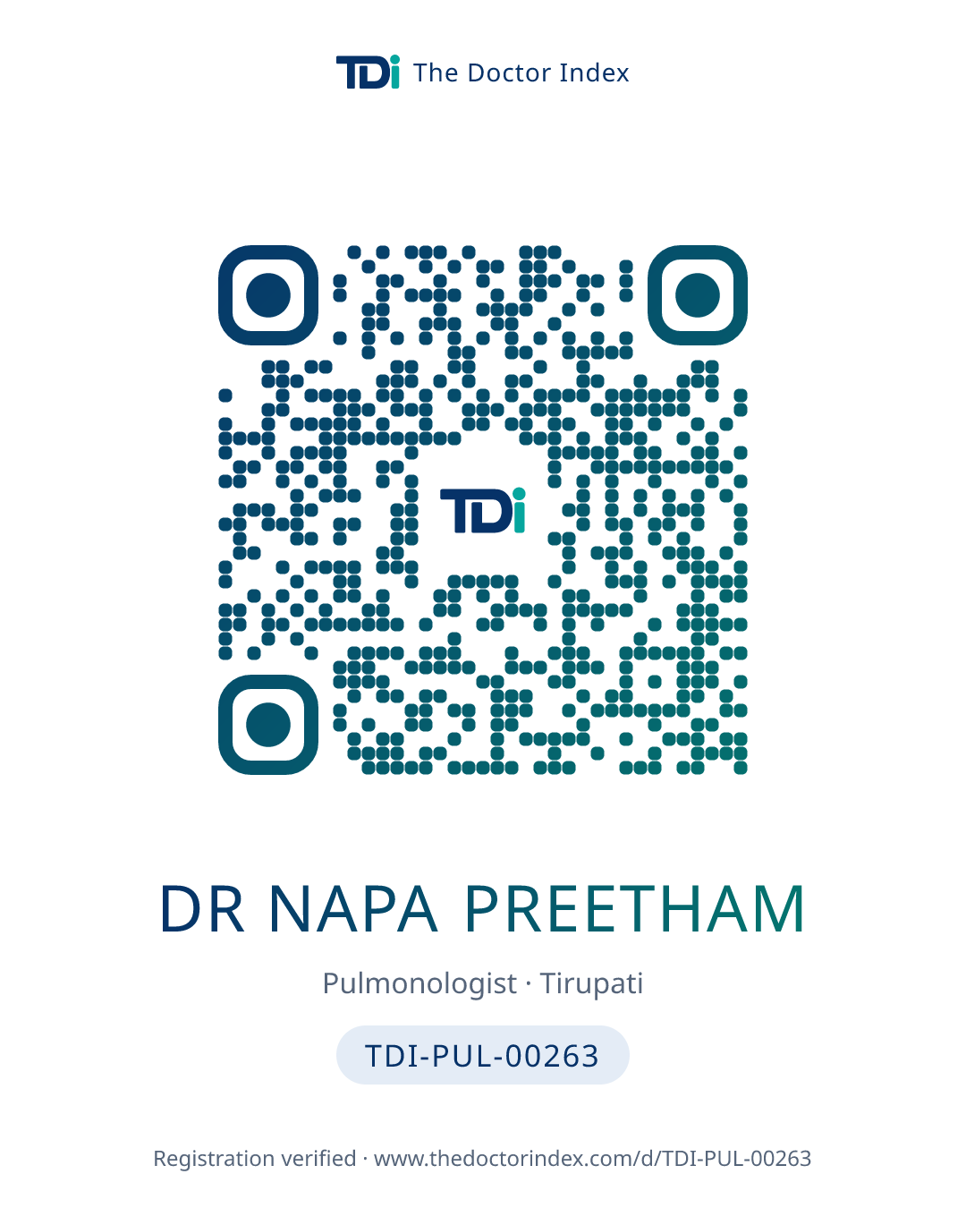 QR card for Dr Napa Preetham, TDI-PUL-00263