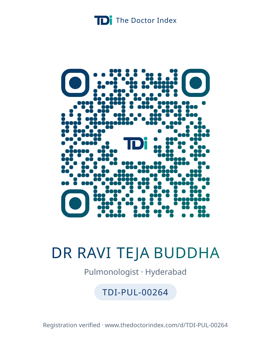 QR card for Dr Ravi Teja Buddha, TDI-PUL-00264