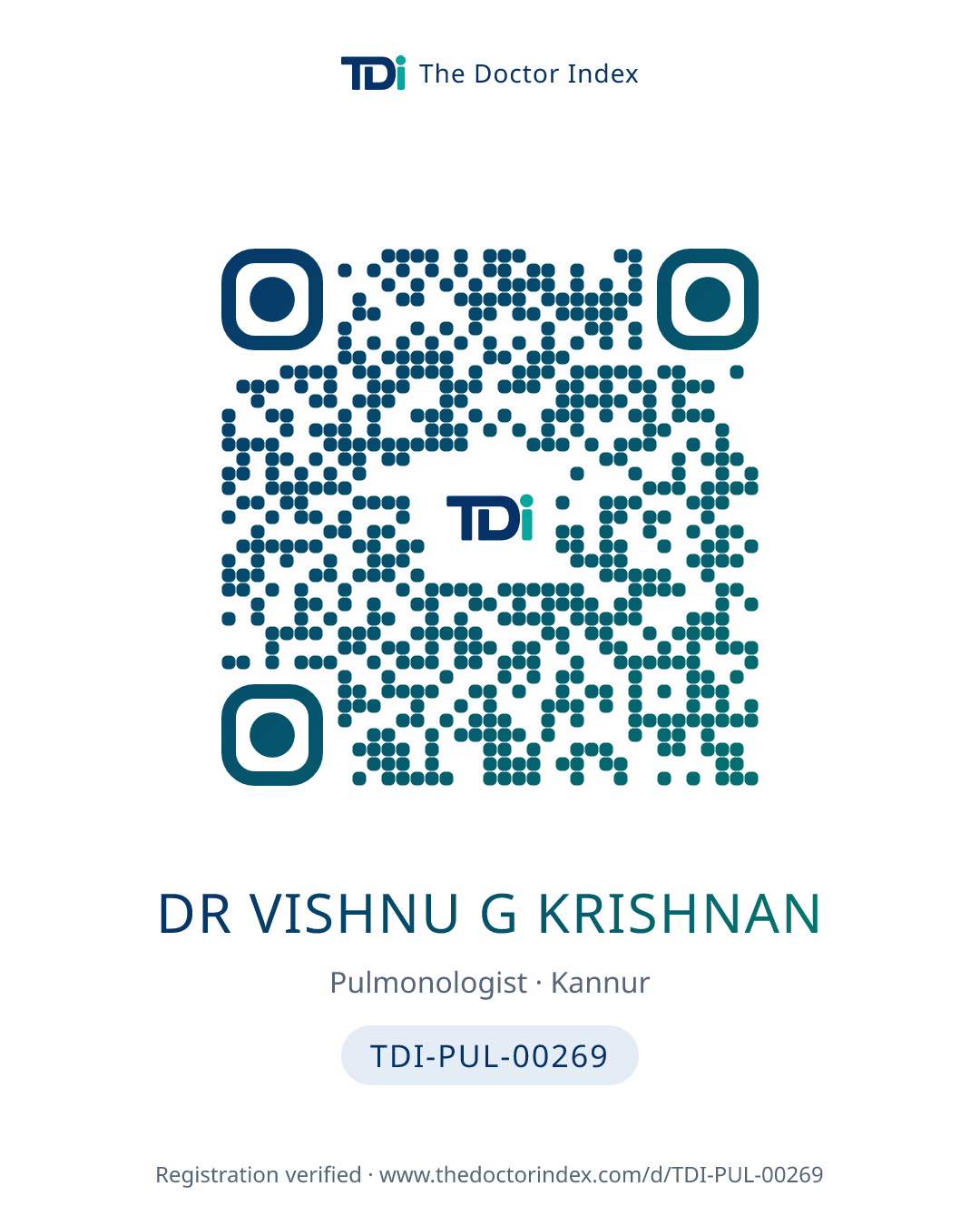 QR card for Dr Vishnu G Krishnan, TDI-PUL-00269