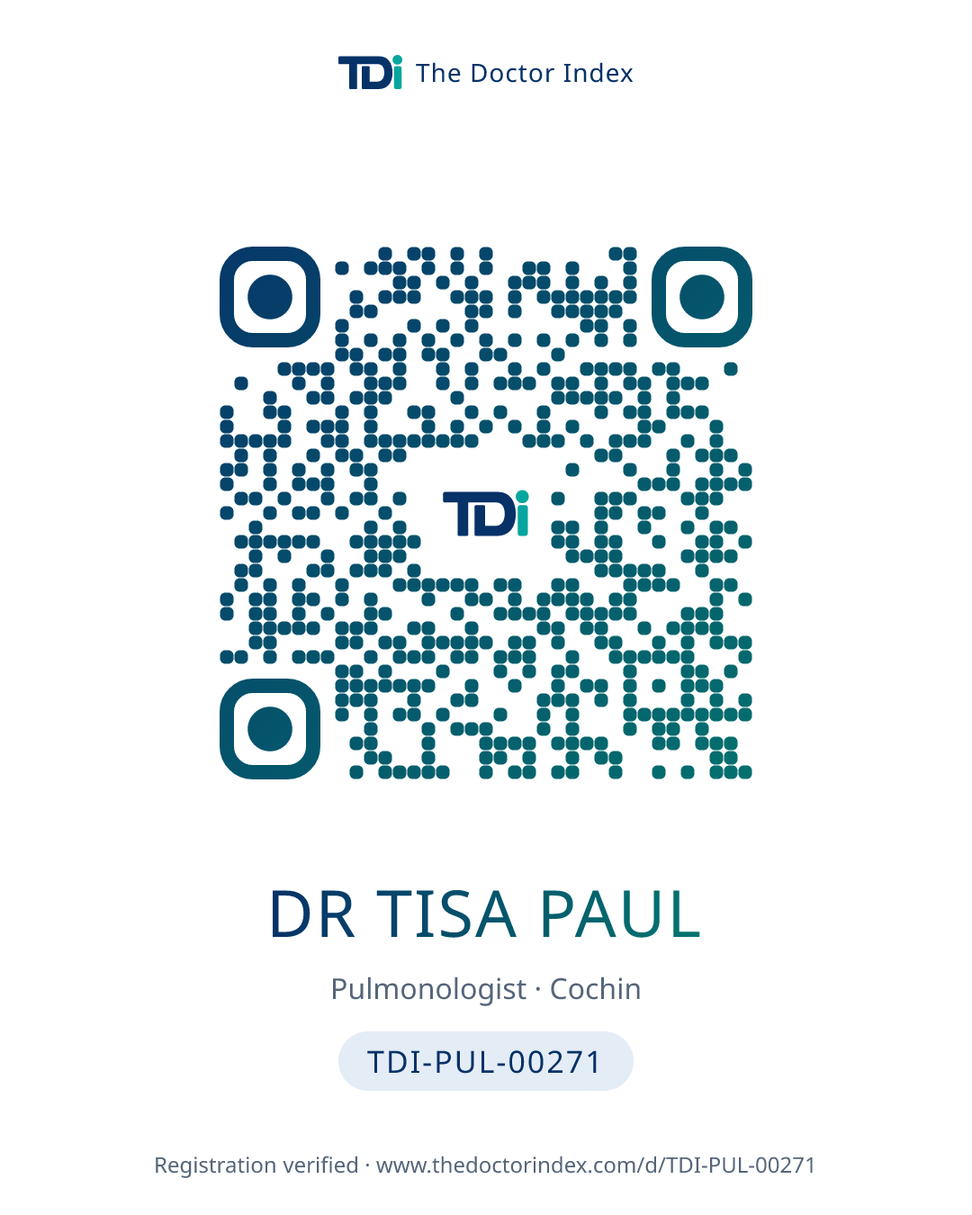 QR card for Dr Tisa Paul, TDI-PUL-00271