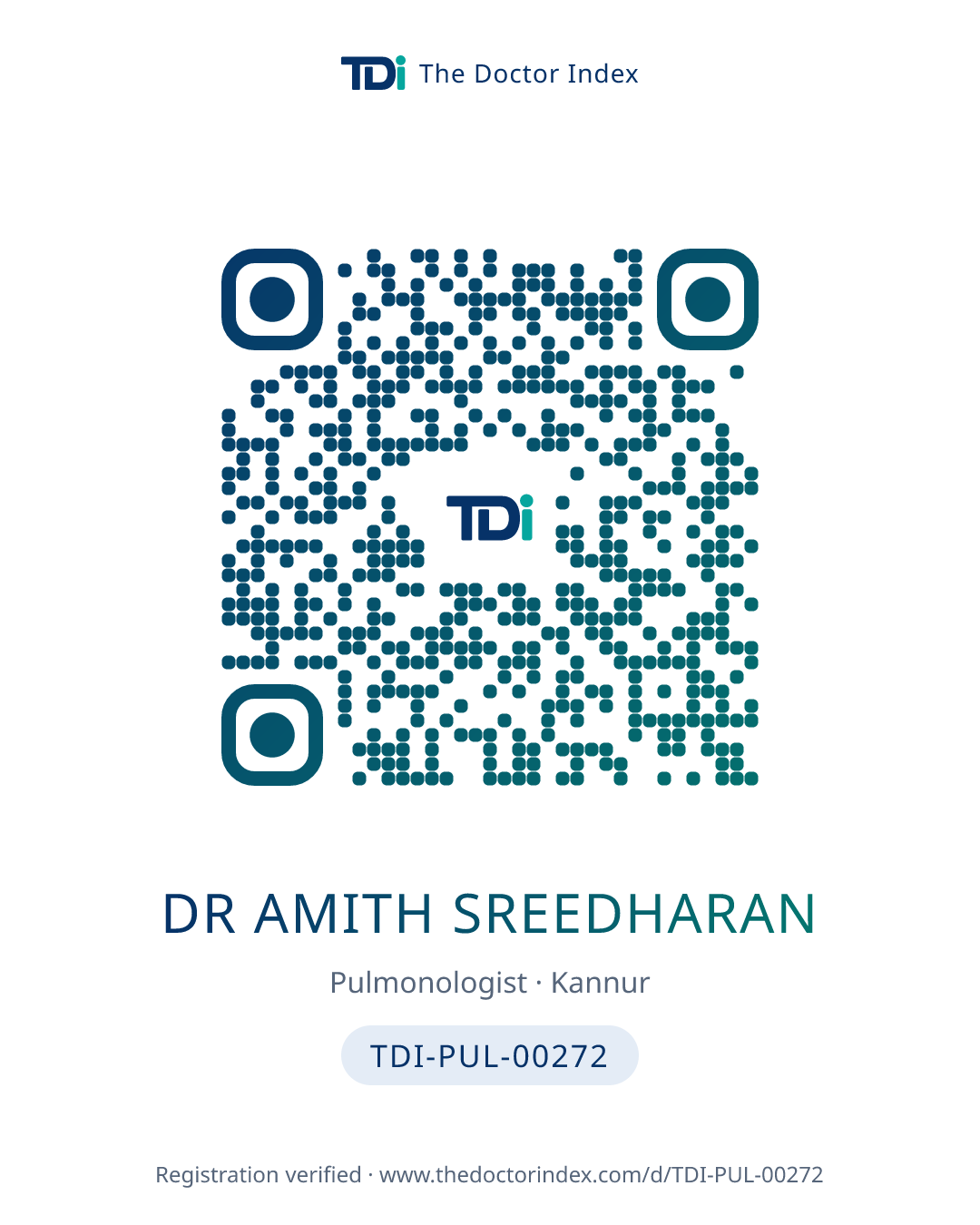 QR card for Dr Amith Sreedharan, TDI-PUL-00272