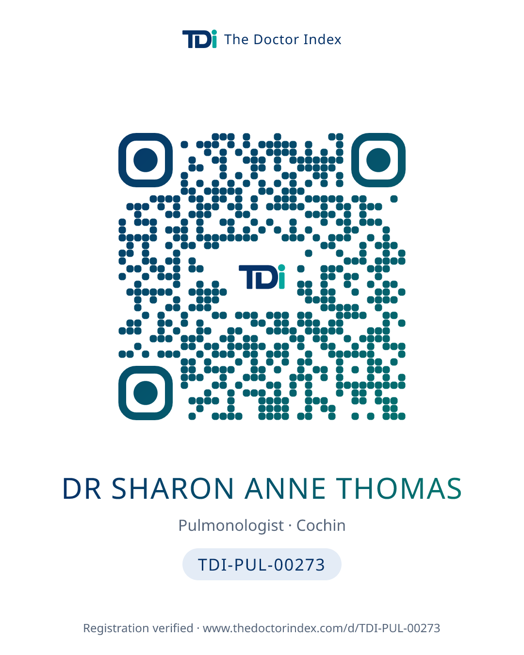 QR card for Dr Sharon Anne Thomas, TDI-PUL-00273