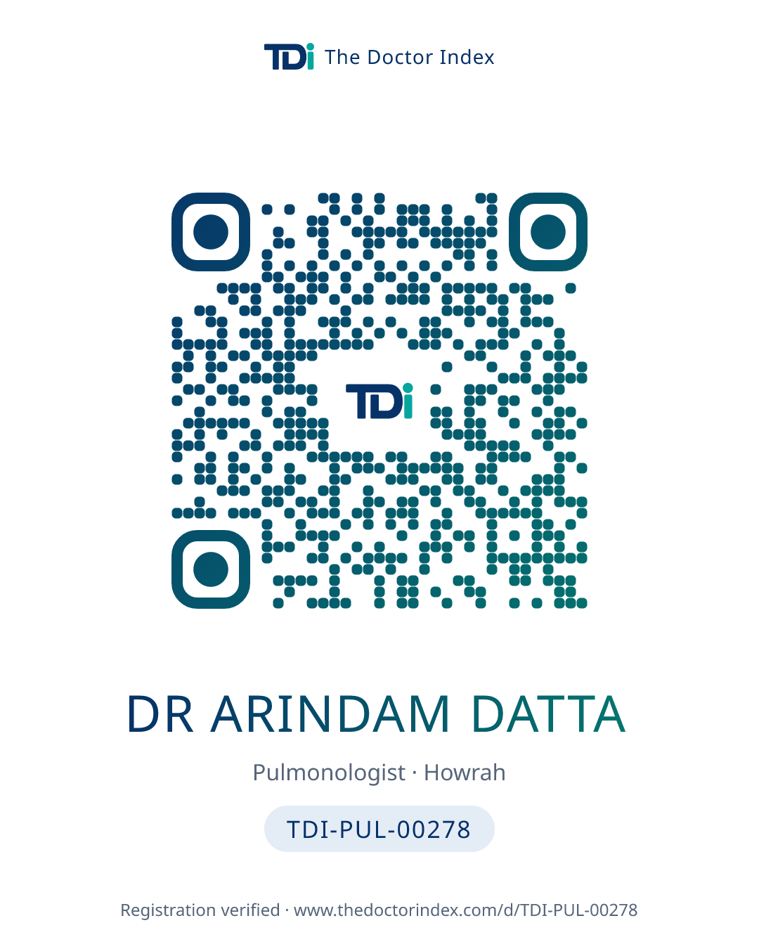 QR card for Dr Arindam Datta, TDI-PUL-00278