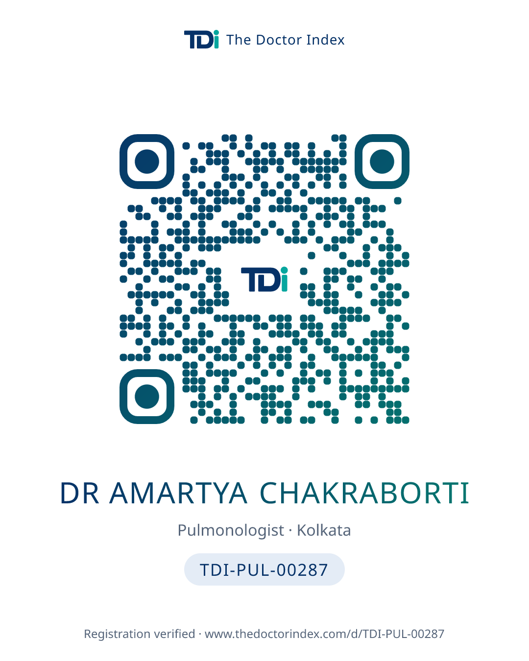 QR card for Dr Amartya Chakraborti, TDI-PUL-00287
