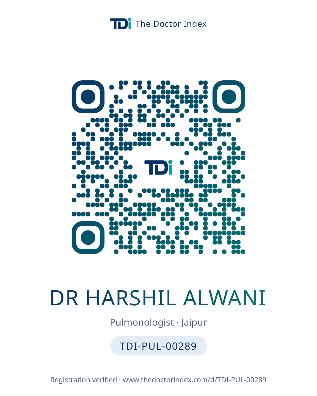 QR card for Dr Harshil Alwani, TDI-PUL-00289