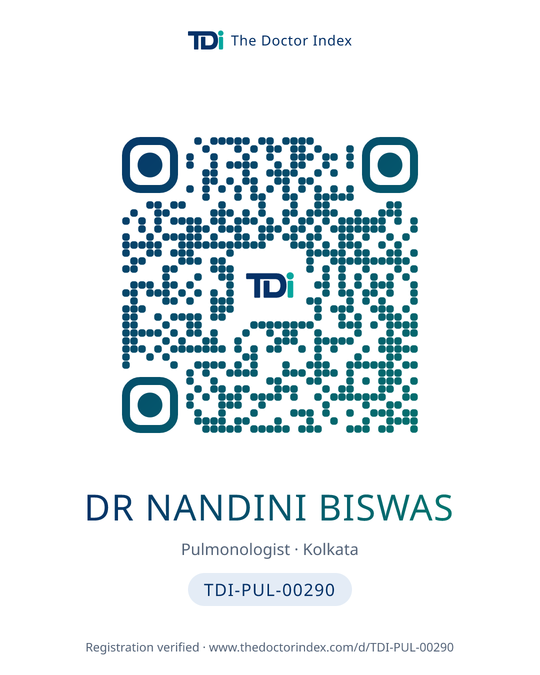 QR card for Dr Nandini Biswas, TDI-PUL-00290