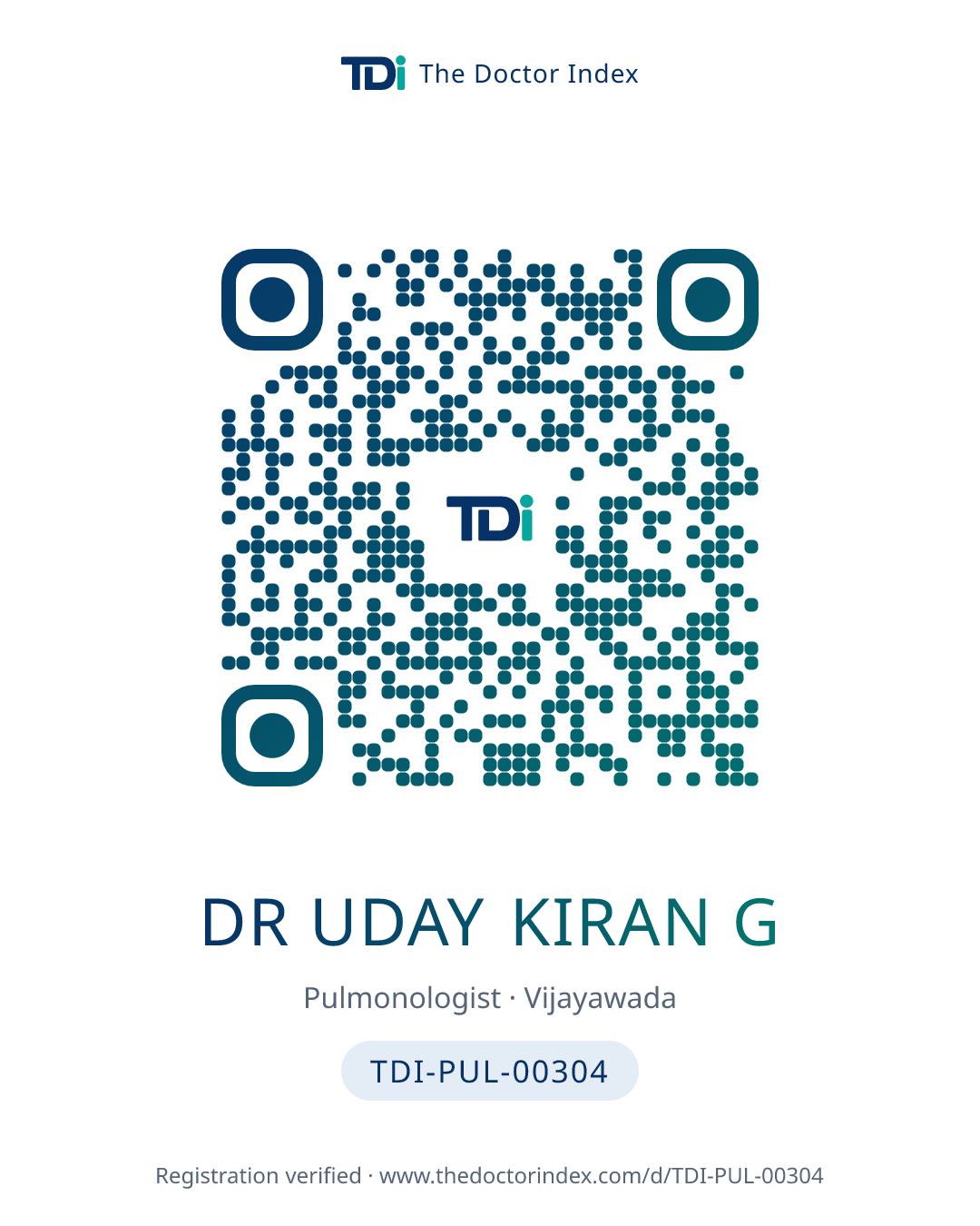 QR card for Dr Uday Kiran G, TDI-PUL-00304