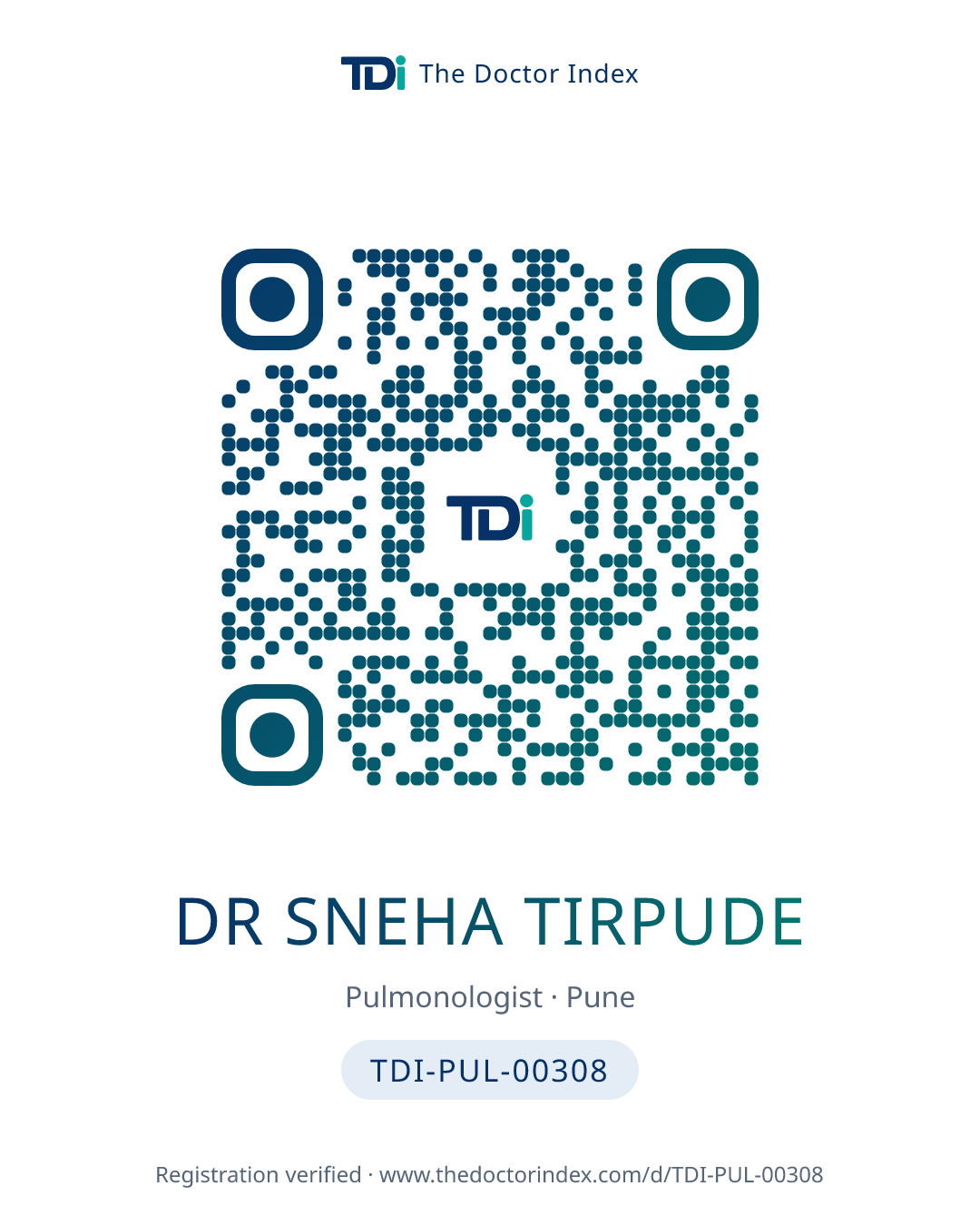 QR card for Dr Sneha Tirpude, TDI-PUL-00308