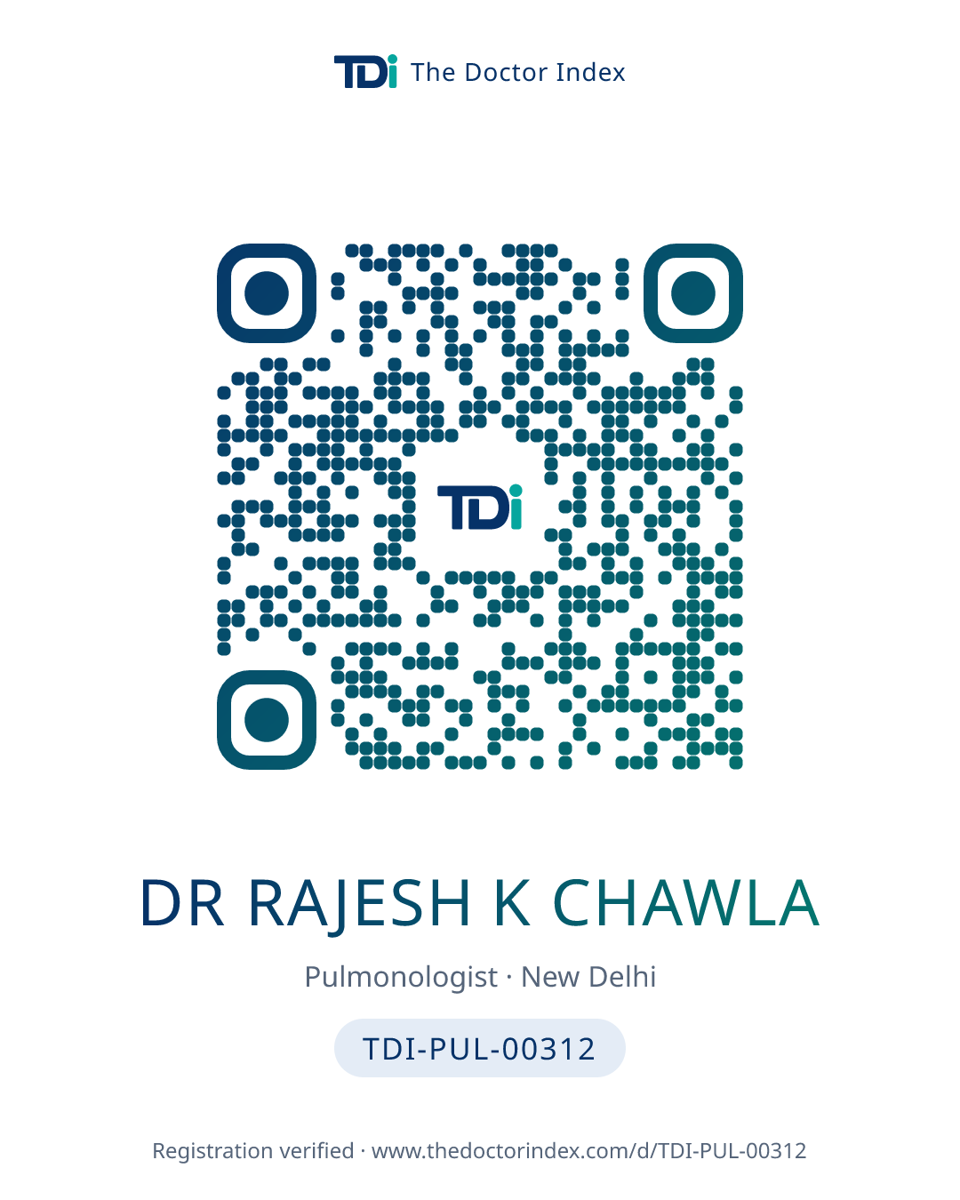 QR card for Dr Rajesh K Chawla, TDI-PUL-00312
