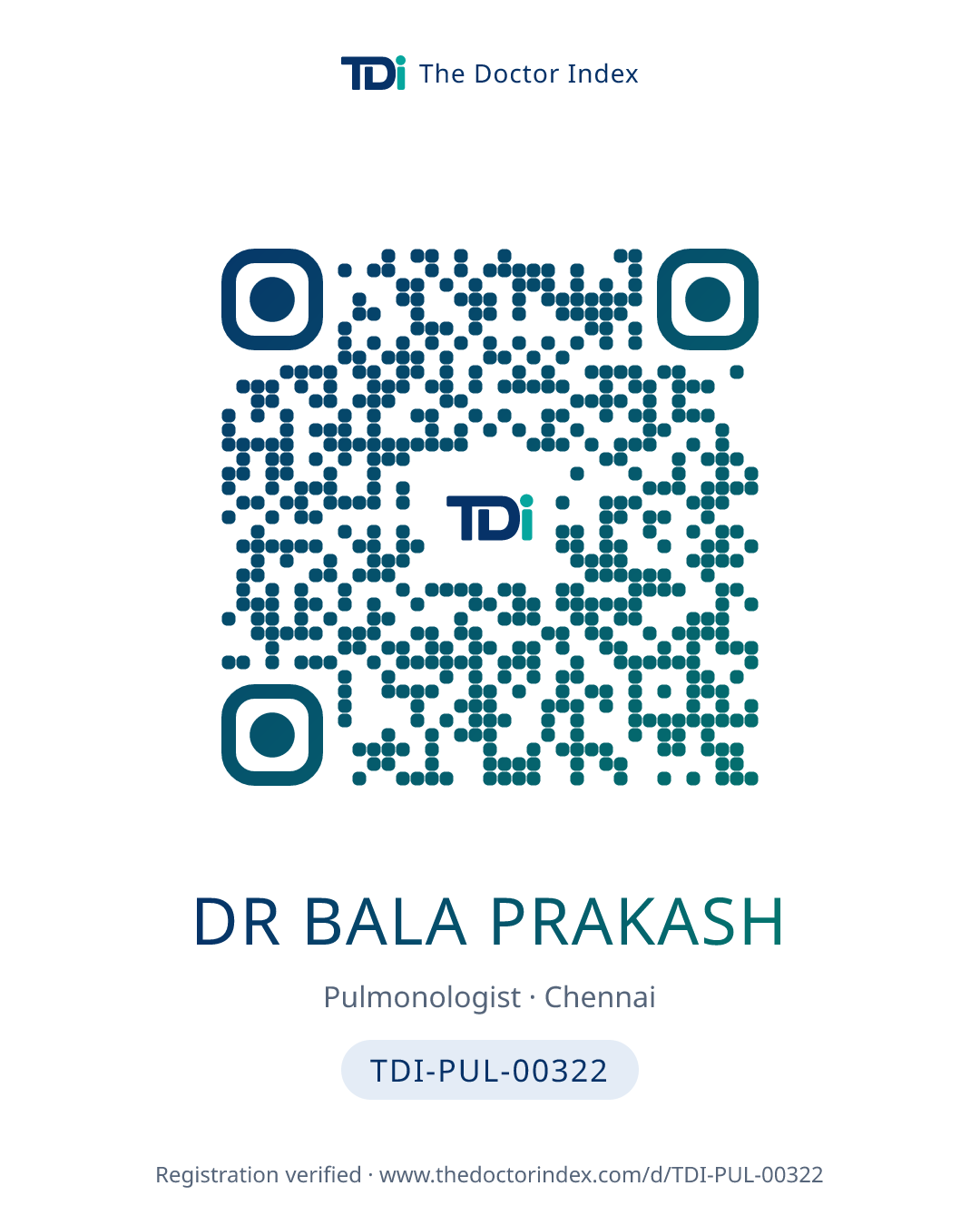 QR card for Dr Bala Prakash, TDI-PUL-00322