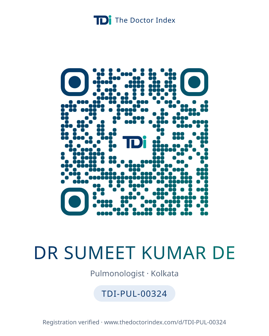 QR card for Dr Sumeet Kumar De, TDI-PUL-00324