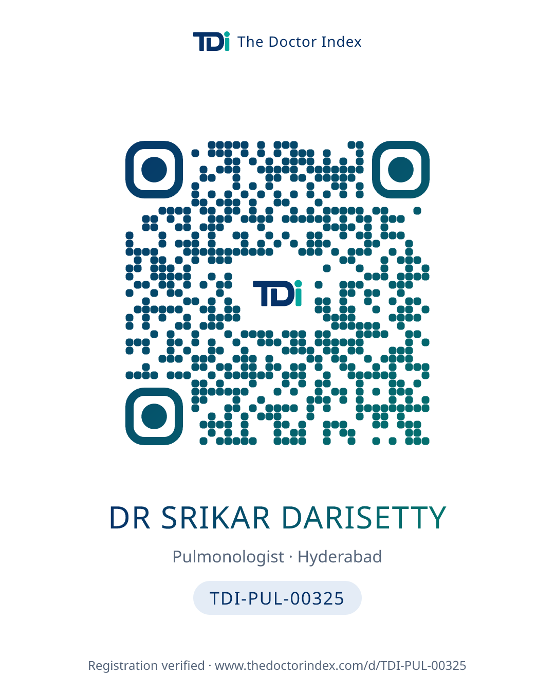 QR card for Dr Srikar Darisetty, TDI-PUL-00325