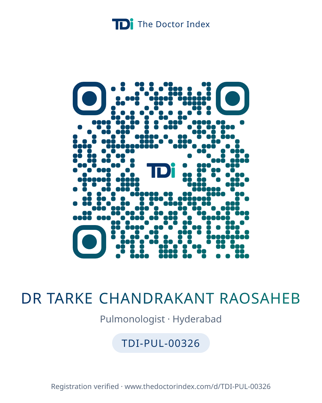 QR card for Dr Tarke Chandrakant Raosaheb, TDI-PUL-00326
