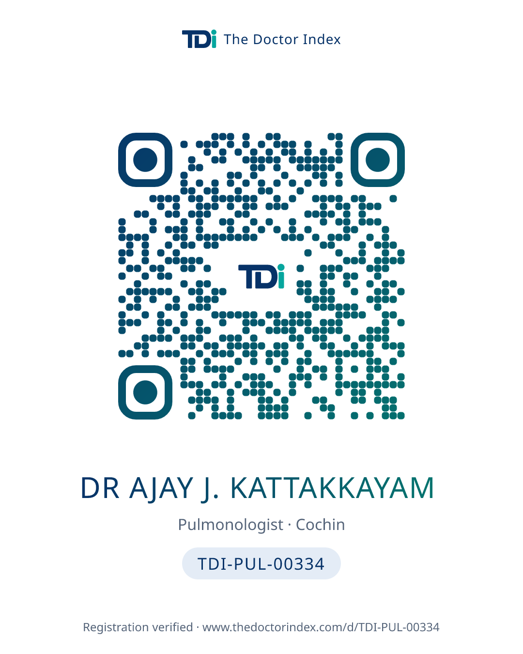 QR card for Dr Ajay J. Kattakkayam, TDI-PUL-00334