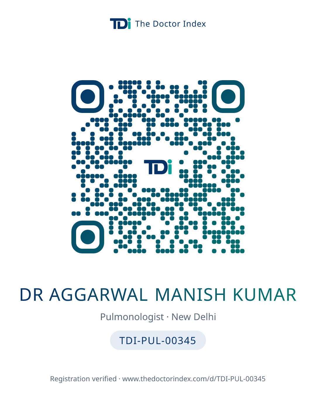 QR card for Dr Aggarwal Manish Kumar, TDI-PUL-00345