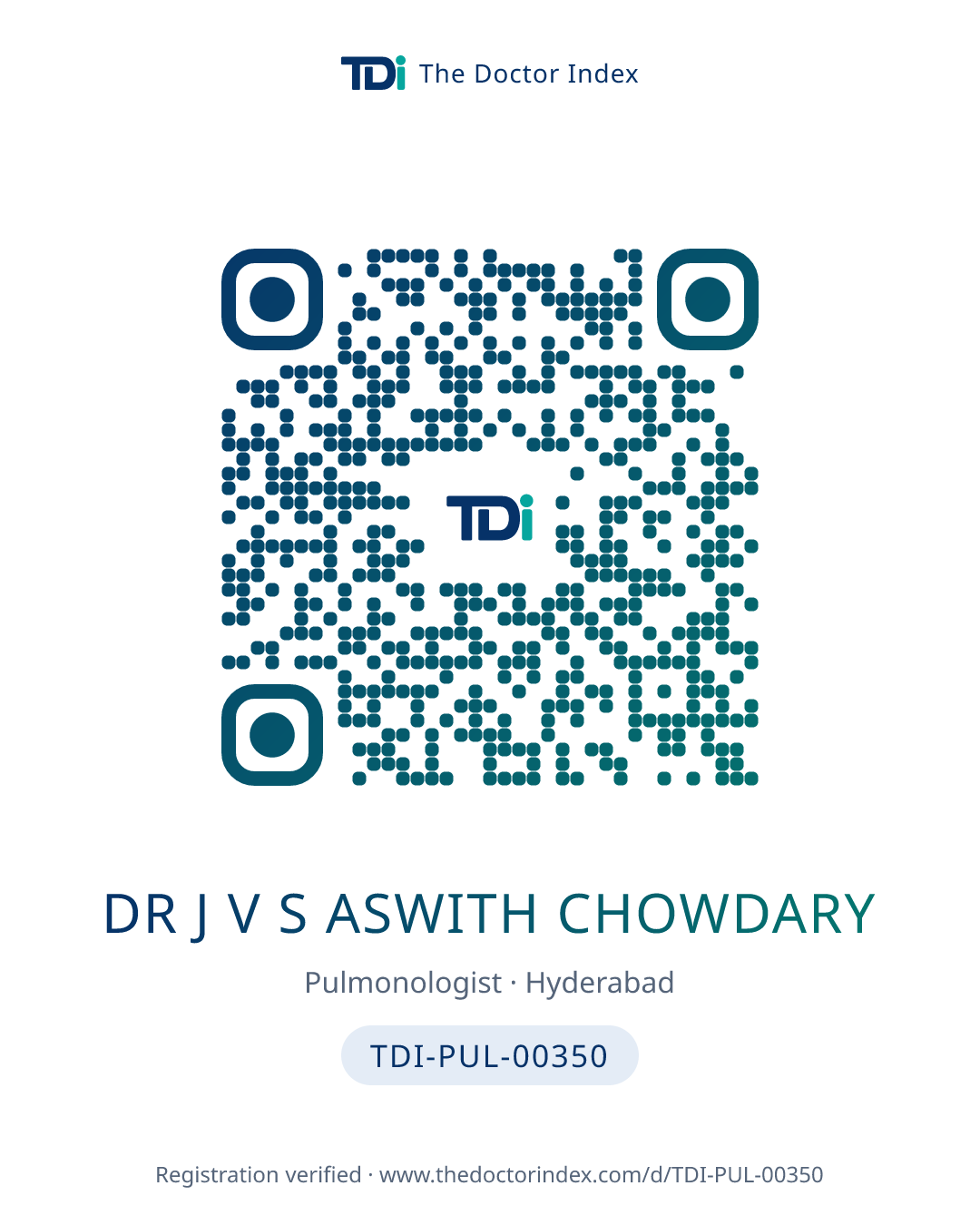 QR card for Dr J V S Aswith Chowdary, TDI-PUL-00350