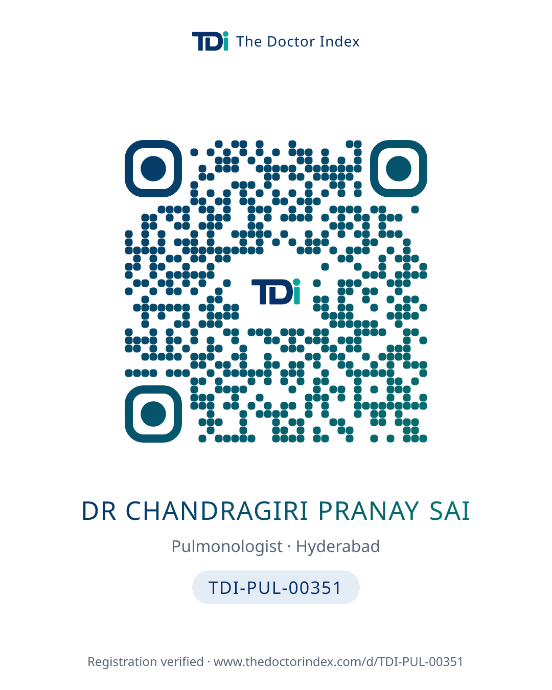 QR card for Dr Chandragiri Pranay Sai, TDI-PUL-00351