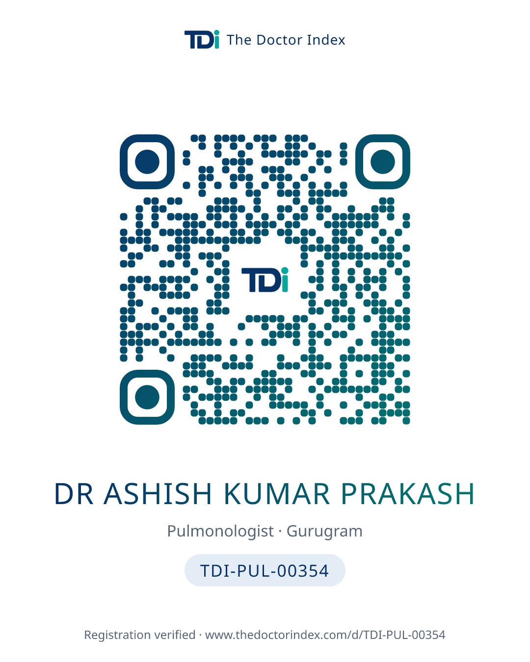 QR card for Dr Ashish Kumar Prakash, TDI-PUL-00354