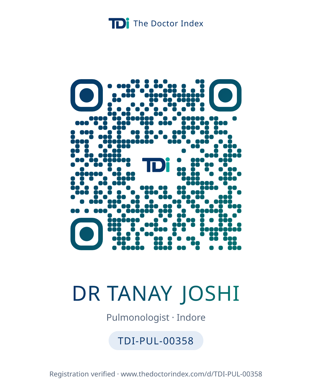 QR card for Dr Tanay Joshi, TDI-PUL-00358